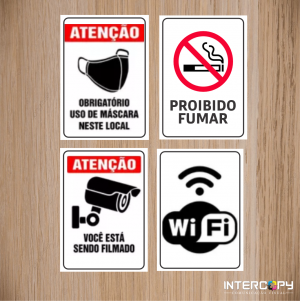 PLACAS PARA SINALIZAÇÃO INTERNA 29x21cm PVC/ PS ADESIVADO 2mm com  29X21cm     