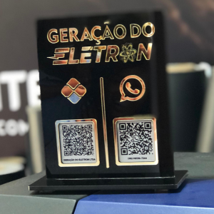 PLACA PIX 2 QR code LOGO Em acrílico, logo e qr code em alto relevo 15X21cm  alto brilho cantos arredondados com base em T 